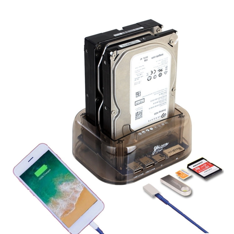 2.5 / 3.5 inch USB3.0 Dual SATA HDD Enclosure with HUB & OTB Function, The Maximum Support Capacity: 16TB – TPU