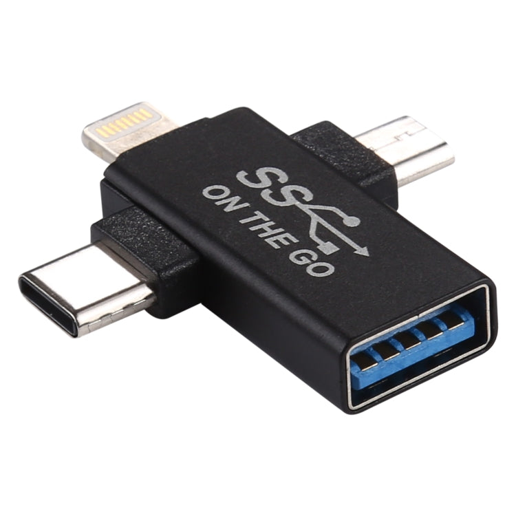 3 in 1 USB 3.0 to 8 Pin + Micro USB + USB-C / Type-C Interface Multifunctional OTG Adapter – Data Transmission