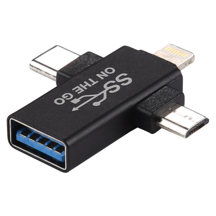 3 in 1 USB 3.0 to 8 Pin + Micro USB + USB-C / Type-C Interface Multifunctional OTG Adapter – Data Transmission