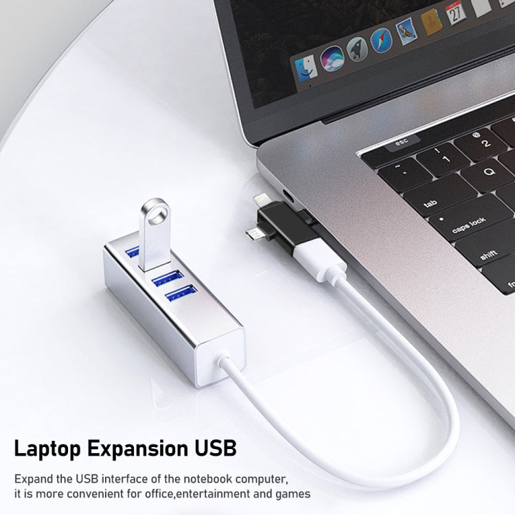3 in 1 USB 3.0 to 8 Pin + Micro USB + USB-C / Type-C Interface Multifunctional OTG Adapter – Data Transmission