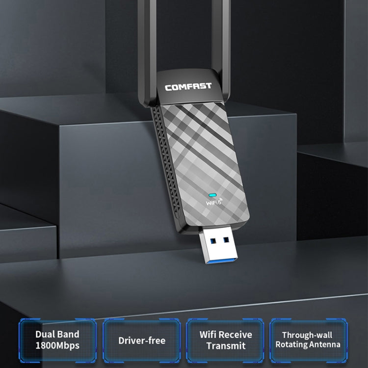 COMFAST C-952AX V2 1800Mbps Dual Band Wireless Network Card WiFi6 USB Adapter, CF-952AX V2 – Plug-and-play