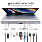 Onten 9199 12 in 1 USB-C / Type-C to USB-C / Type-C + TF / SD Card Slot + RJ45 + 3.5mm Audio + PD USB-C / Type-C Charging + 2 HDMI + 4 USB 3.0 Ports Multifunctional HUB Converter Docking Station, 9199 – Card Slot, Data Transmission, 4K