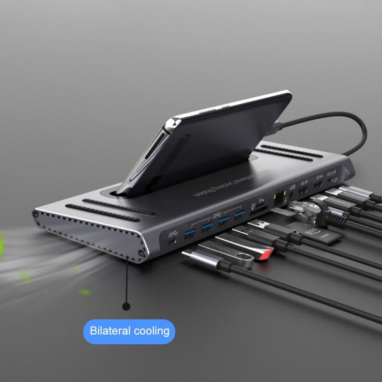 Onten 9199 12 in 1 USB-C / Type-C to USB-C / Type-C + TF / SD Card Slot + RJ45 + 3.5mm Audio + PD USB-C / Type-C Charging + 2 HDMI + 4 USB 3.0 Ports Multifunctional HUB Converter Docking Station, 9199 – Card Slot, Data Transmission, 4K