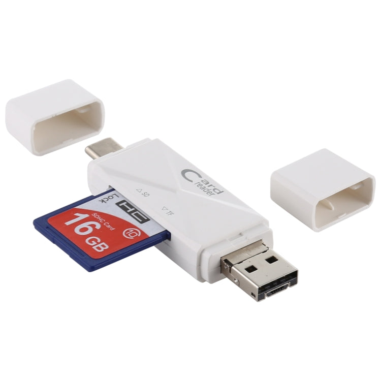 USB-C / Type-C + SD + TF + Micro USB to USB 2.0 Card Reader, USB2.0 – Durable Build, Easy to Use USB2.0 White