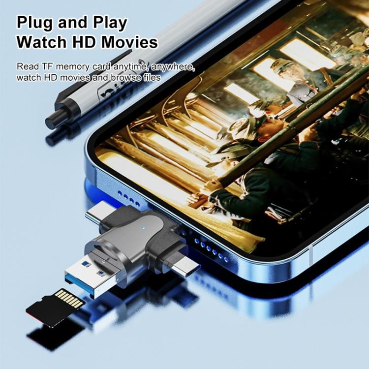 Card Reader – 4 in 1 8 Pin + USB-C / Type-C + Micro USB + USB 3.0 Male TF Card...