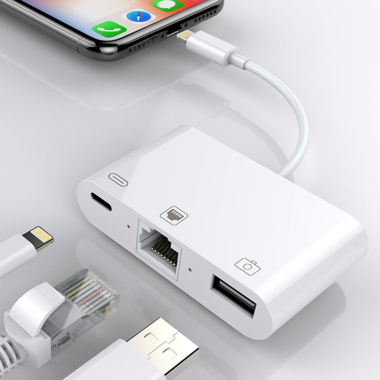 NK-107 Cable – 3 in 1 Ethernet + USB + 8 Pin Charging Female Ports to 8 Pin Male OTG... Default Title