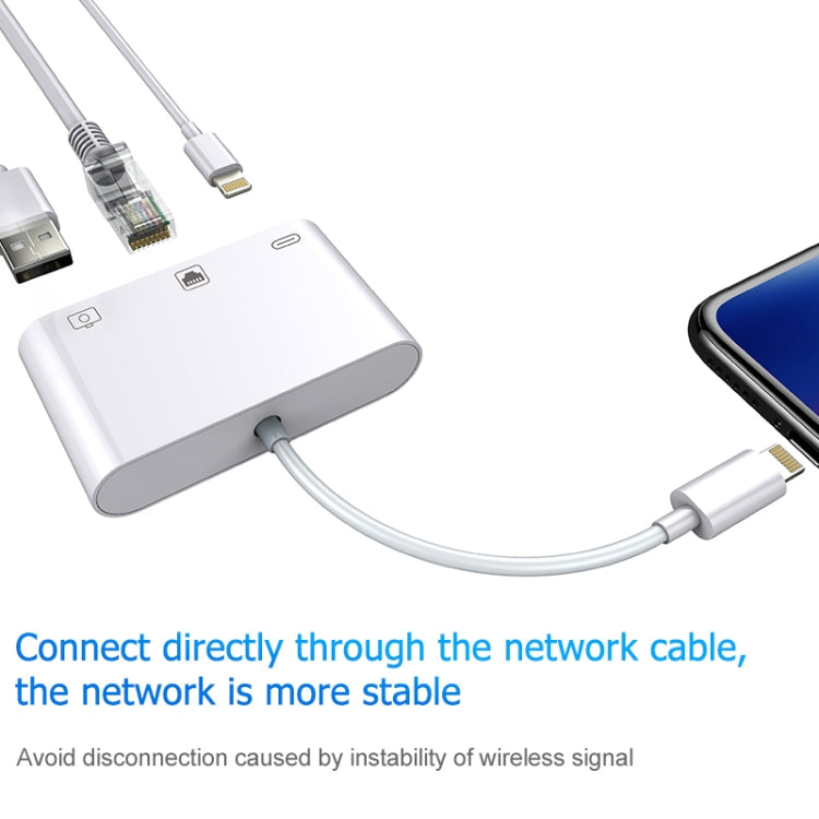 NK-107 Cable – 3 in 1 Ethernet + USB + 8 Pin Charging Female Ports to 8 Pin Male OTG...