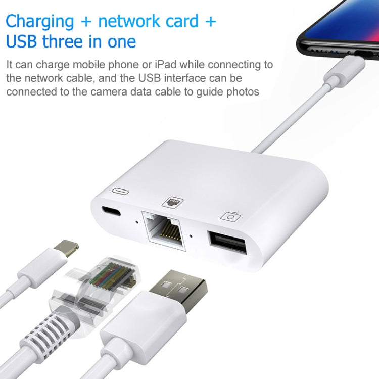 NK-107 Cable – 3 in 1 Ethernet + USB + 8 Pin Charging Female Ports to 8 Pin Male OTG...
