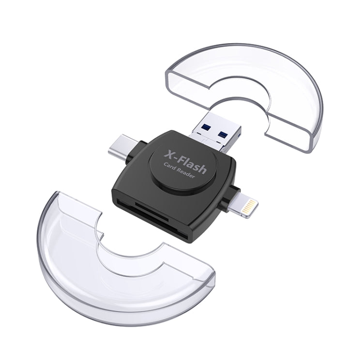 Card Reader – X-Flash R01 3 in 1 8 Pin + USB-C / Type-C + Micro USB Interface SD / TF... Black