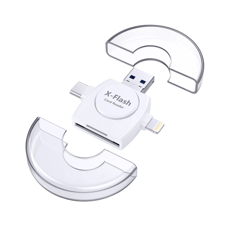 Card Reader – X-Flash R01 3 in 1 8 Pin + USB-C / Type-C + Micro USB Interface SD / TF... White