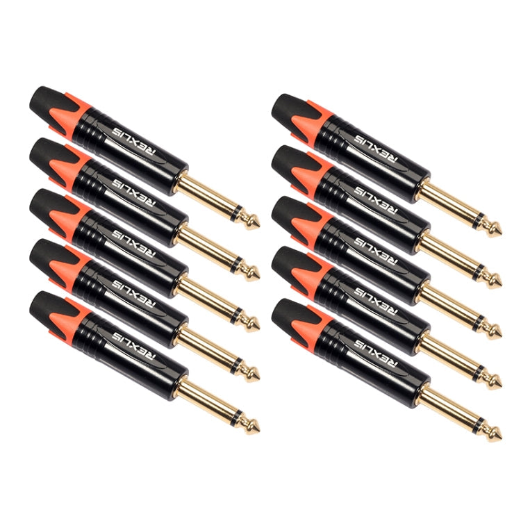 10 PCS TC202 6.35mm Gold-plated Mono Sound Welding Audio Adapter Plug Orange