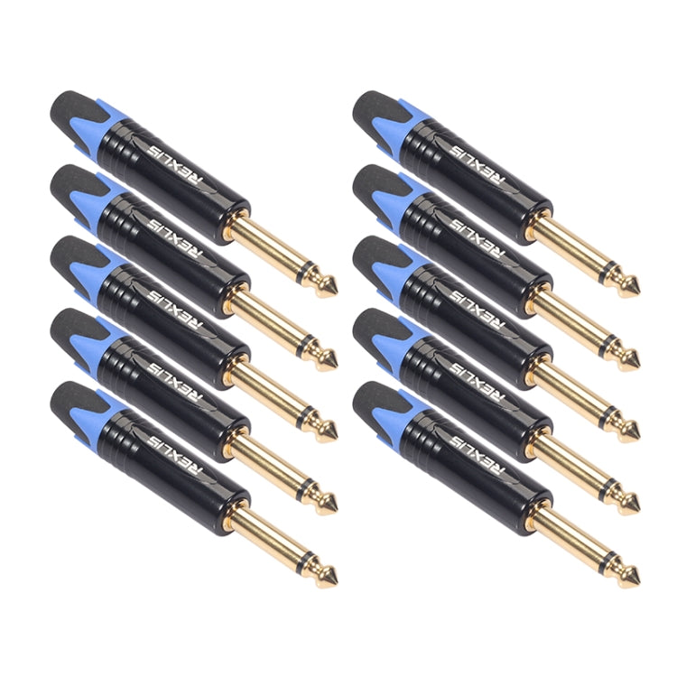 10 PCS TC202 6.35mm Gold-plated Mono Sound Welding Audio Adapter Plug Blue