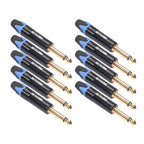 10 PCS TC202 6.35mm Gold-plated Mono Sound Welding Audio Adapter Plug Blue