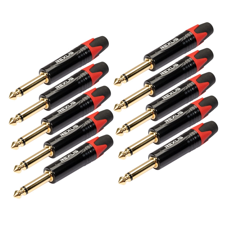 10 PCS TC202 6.35mm Gold-plated Mono Sound Welding Audio Adapter Plug Red
