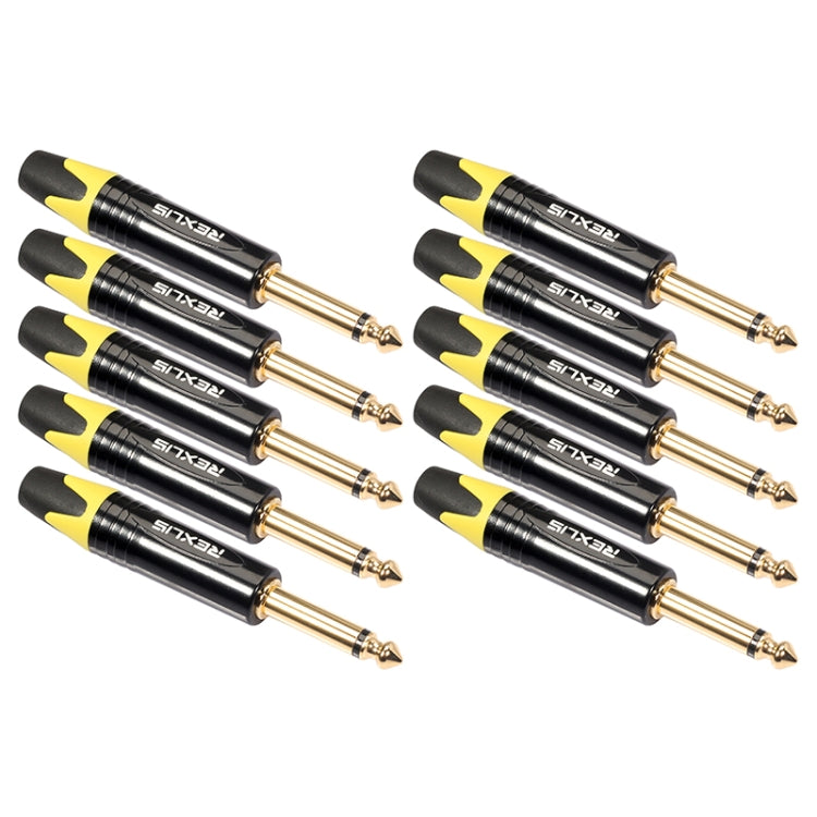 10 PCS TC202 6.35mm Gold-plated Mono Sound Welding Audio Adapter Plug Yellow