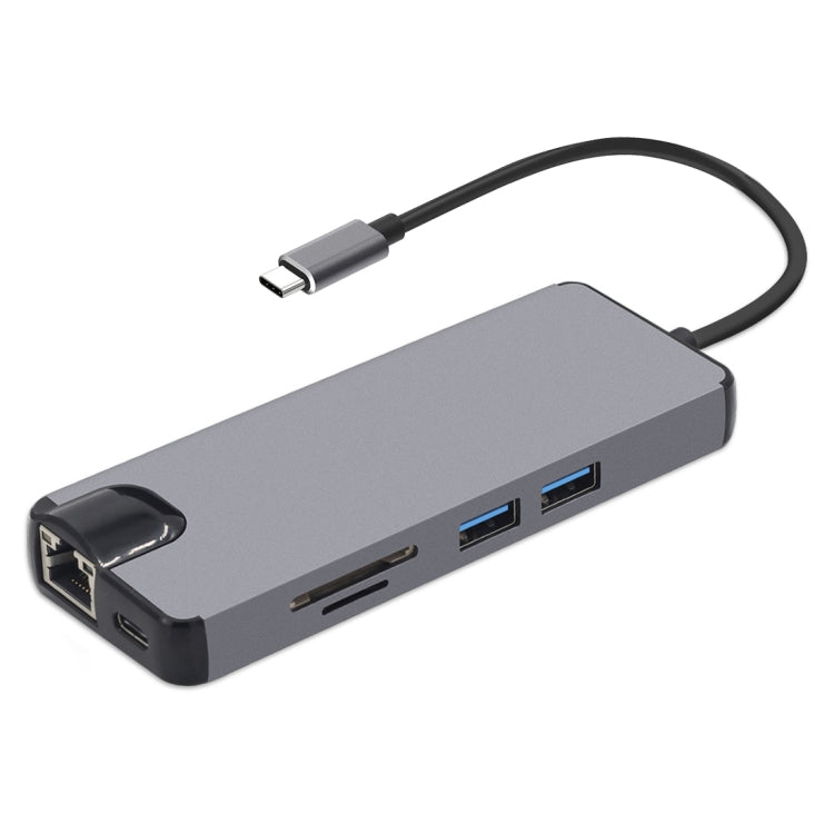 8 in 1 Type-C to HDMI + USB 3.0 + USB 3.0 + Type-C + LAN + VGA + TF/SD Card Reader Adapter – 4K Default Title