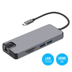 8 in 1 Type-C to HDMI + USB 3.0 + USB 3.0 + Type-C + LAN + VGA + TF/SD Card Reader Adapter – 4K