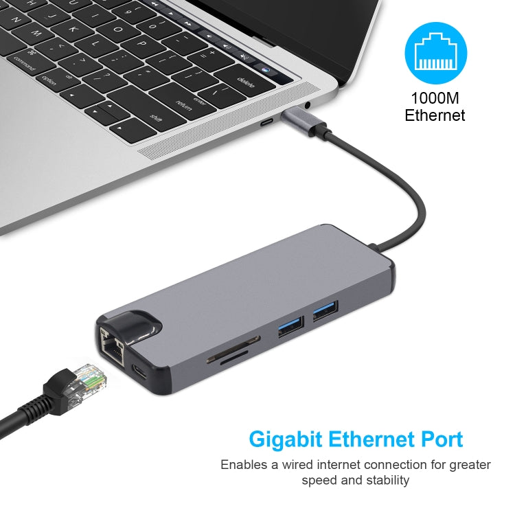 8 in 1 Type-C to HDMI + USB 3.0 + USB 3.0 + Type-C + LAN + VGA + TF/SD Card Reader Adapter – 4K