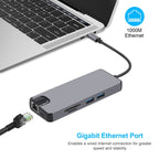 8 in 1 Type-C to HDMI + USB 3.0 + USB 3.0 + Type-C + LAN + VGA + TF/SD Card Reader Adapter – 4K