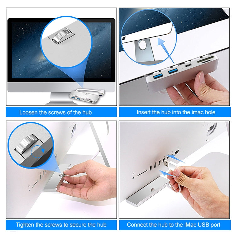 Rocketek For iMac USB3.0 x 3 + SD / TF Multi-function HUB Expansion Dock, USB3.0 x 3 + SD / TF – Aluminum Alloy
