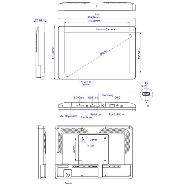 HSD1032 Touch Screen All in One PC, 10.1 inch, 4GB+32GB, Android 14, RK3576S Octa Core, RK3576S 4GB+32GB