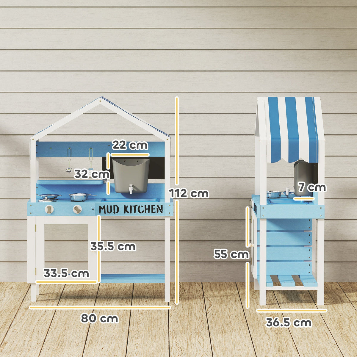 Kids Mud Kitchen, Outdoor Play Kitchen for Boys Girls, Blue