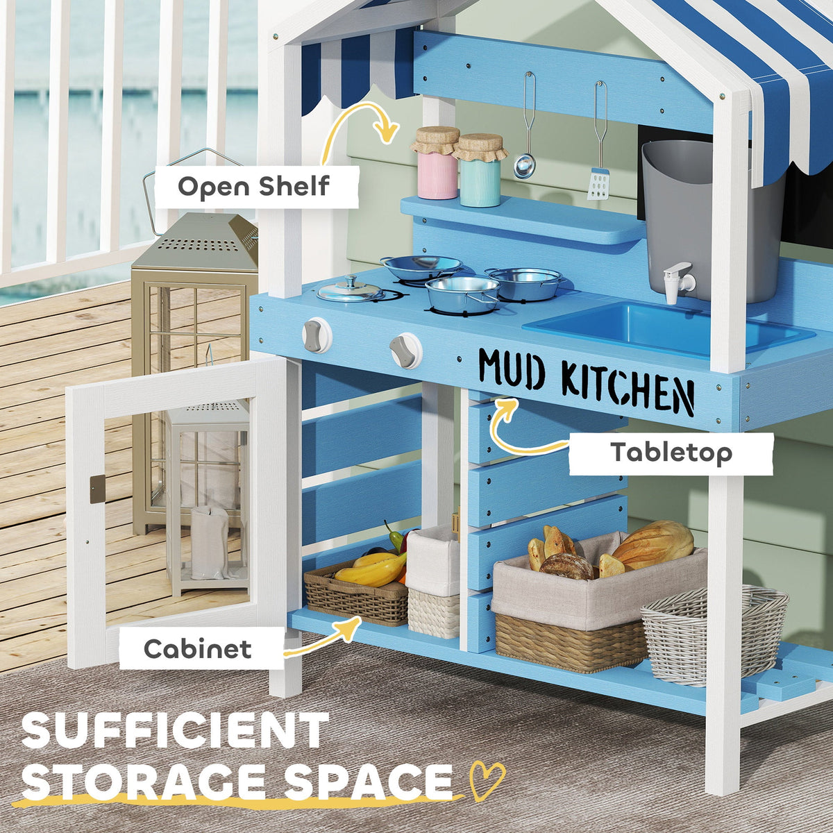 Kids Mud Kitchen, Outdoor Play Kitchen for Boys Girls, Blue