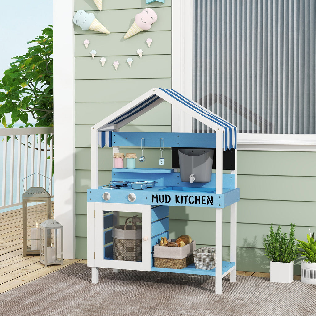 Kids Mud Kitchen, Outdoor Play Kitchen for Boys Girls, Blue