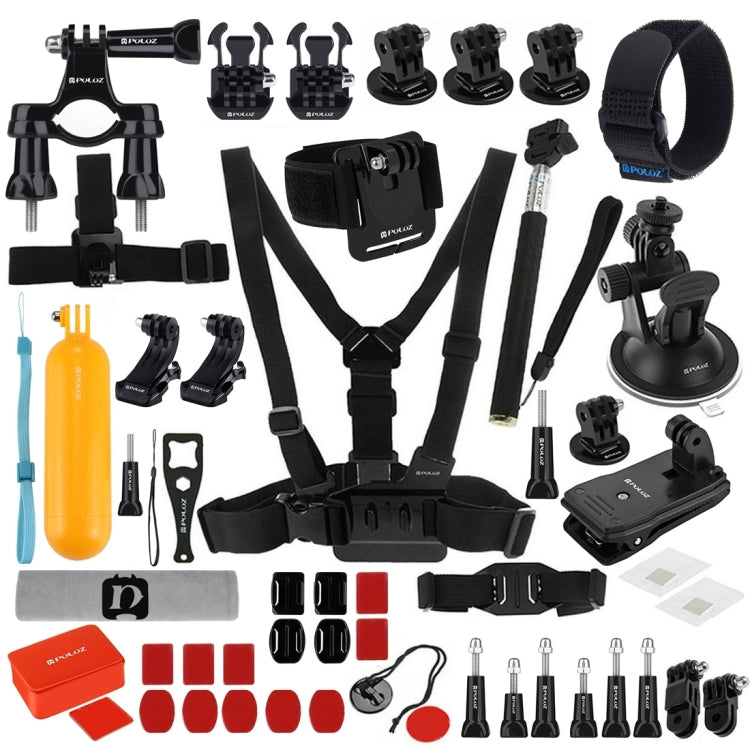 PULUZ 53 in 1 Accessories Total Ultimate Combo Kits (Chest Strap + Suction Cup Mount + 3-Way Pivot Arms + J-Hook Buckle + Wrist Strap + Helmet Strap + Extendable Monopod + Surface Mounts + Tripod Adapters + Storage Bag + Handlebar Mount) for GoPro, Ins... 53 in 1