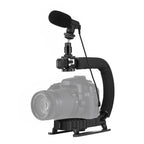PULUZ U/C Shape Portable Handheld DV Bracket Stabilizer + Video Shotgun Microphone Kit with Cold Shoe Tripod Head for All SLR Cameras and Home DV Camera, Bracket Kits + Mic Bracket Kits + Mic