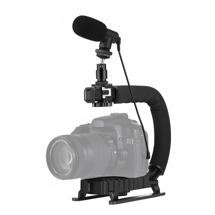 PULUZ U/C Shape Portable Handheld DV Bracket Stabilizer + Video Shotgun Microphone Kit with Cold Shoe Tripod Head for All SLR Cameras and Home DV Camera, Bracket Kits + Mic Bracket Kits + Mic