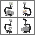 PULUZ U/C Shape Portable Handheld DV Bracket Stabilizer + Video Shotgun Microphone Kit with Cold Shoe Tripod Head for All SLR Cameras and Home DV Camera, Bracket Kits + Mic