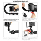 PULUZ U/C Shape Portable Handheld DV Bracket Stabilizer + Video Shotgun Microphone Kit with Cold Shoe Tripod Head for All SLR Cameras and Home DV Camera, Bracket Kits + Mic