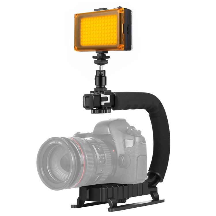 PULUZ U/C Shape Portable Handheld DV Bracket Stabilizer + LED Studio Light Kit with Cold Shoe Tripod Head for All SLR Cameras and Home DV Camera, Bracket Kits + LED Bracket Kits + LED Bracket Kits + LED
