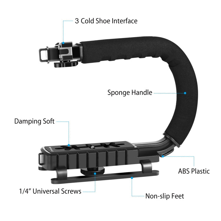PULUZ U/C Shape Portable Handheld DV Bracket Stabilizer + LED Studio Light Kit with Cold Shoe Tripod Head for All SLR Cameras and Home DV Camera, Bracket Kits + LED
