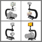 PULUZ U/C Shape Portable Handheld DV Bracket Stabilizer + LED Studio Light Kit with Cold Shoe Tripod Head for All SLR Cameras and Home DV Camera, Bracket Kits + LED