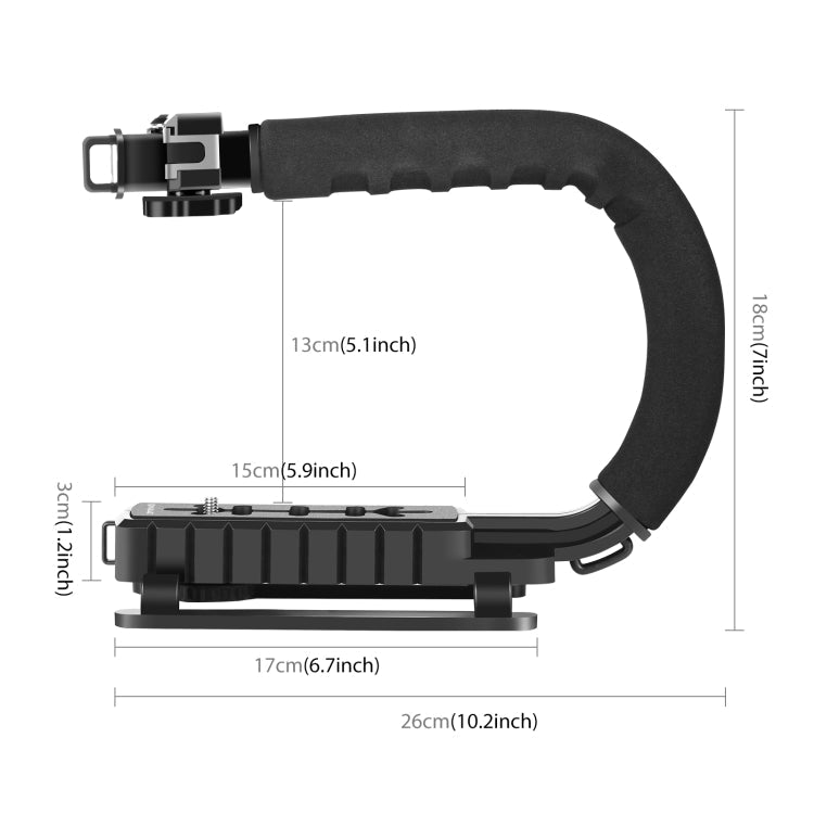 PULUZ U/C Shape Portable Handheld DV Bracket Stabilizer + LED Studio Light + Video Shotgun Microphone Kit with Cold Shoe Tripod Head for All SLR Cameras and Home DV Camera, Bracket Kits + Mic + LED