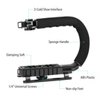 PULUZ U/C Shape Portable Handheld DV Bracket Stabilizer + LED Studio Light + Video Shotgun Microphone Kit with Cold Shoe Tripod Head for All SLR Cameras and Home DV Camera, Bracket Kits + Mic + LED