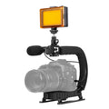 PULUZ U/C Shape Portable Handheld DV Bracket Stabilizer + LED Studio Light + Video Shotgun Microphone Kit with Cold Shoe Tripod Head for All SLR Cameras and Home DV Camera, Bracket Kits + Mic + LED Bracket Kits + Mic + LED PKT3013
