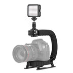 PULUZ U/C Shape Portable Handheld DV Bracket Stabilizer + LED Fill Light Kit with Cold Shoe Tripod Head for All SLR Cameras and Home DV Camera, C-Shaped Bracket + Fill Light C-Shaped Bracket + Fill Light