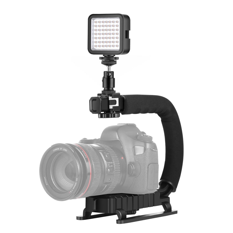 PULUZ U/C Shape Portable Handheld DV Bracket Stabilizer + LED Fill Light Kit with Cold Shoe Tripod Head for All SLR Cameras and Home DV Camera, C-Shaped Bracket + Fill Light C-Shaped Bracket + Fill Light