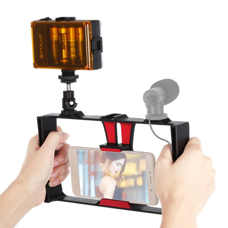 2 in 1 Vlogging Live Broadcast LED Selfie Light Smartphone Video Rig Kits with Cold Shoe Tripod Head for iPhone, Galaxy, Huawei, Xiaomi, HTC, LG, Google, and Other Smartphones, Vlogging Rig+Light, Vlogging Rig+Light(US) – Durable Build, Easy to Use Vlogging Rig+Light Red