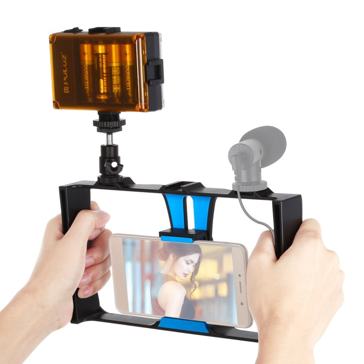 PULUZ 2 in 1 Vlogging Live Broadcast LED Selfie Light Smartphone Video Rig Kits with Cold Shoe Tripod Head for iPhone, Galaxy, Huawei, Xiaomi, HTC, LG, Google, and Other Smartphones, Vlogging Rig+Light, Vlogging Rig+Light(US) Vlogging Rig+Light Blue