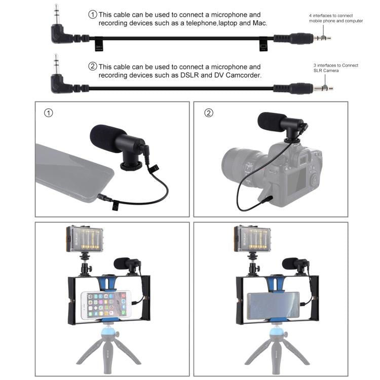 PULUZ 3 in 1 Vlogging Live Broadcast LED Selfie Light Smartphone Video Rig Kits with Microphone + Cold Shoe Tripod Head for iPhone, Galaxy, Huawei, Xiaomi, HTC, LG, Google, and Other Smartphones, 3-in-1, 3-in-1(Red), 3-in-1(US)