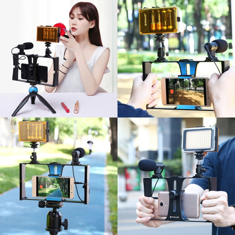PULUZ 3 in 1 Vlogging Live Broadcast LED Selfie Light Smartphone Video Rig Kits with Microphone + Cold Shoe Tripod Head for iPhone, Galaxy, Huawei, Xiaomi, HTC, LG, Google, and Other Smartphones, 3-in-1, 3-in-1(Red), 3-in-1(US)