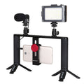 PULUZ 4 in 1 Vlogging Live Broadcast LED Selfie Light Smartphone Video Rig Handle Stabilizer Aluminum Bracket Kits with Microphone + Tripod Mount + Cold Shoe Tripod Head, Aluminum Bracket Kits Aluminum Bracket Kits Aluminum Bracket Kits