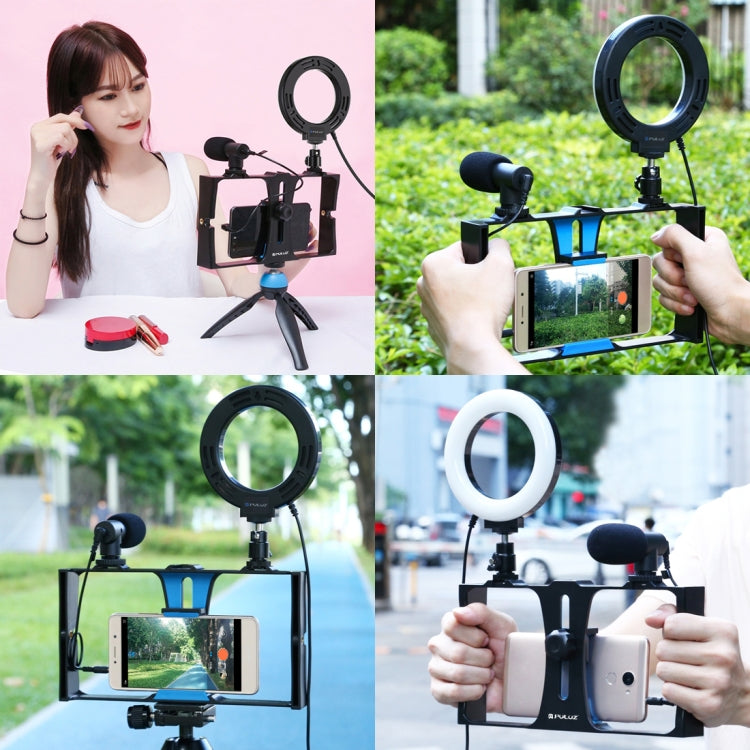 PULUZ 3 in 1 Vlogging Live Broadcast Smartphone Video Rig + Microphone + 4.7 inch 12cm Ring LED Selfie Light Kits with Cold Shoe Tripod Head for iPhone, Galaxy, Huawei, Xiaomi, HTC, LG, Google, and Other Smartphones, 3 in 1 Ring LED