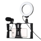 PULUZ 3 in 1 Vlogging Live Broadcast Smartphone Video Rig + Microphone + 4.7 inch 12cm Ring LED Selfie Light Kits with Cold Shoe Tripod Head for iPhone, Galaxy, Huawei, Xiaomi, HTC, LG, Google, and Other Smartphones, 3 in 1 Ring LED