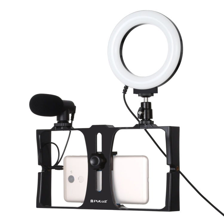 PULUZ 3 in 1 Vlogging Live Broadcast Smartphone Video Rig + Microphone + 4.7 inch 12cm Ring LED Selfie Light Kits with Cold Shoe Tripod Head for iPhone, Galaxy, Huawei, Xiaomi, HTC, LG, Google, and Other Smartphones, 3 in 1 Ring LED