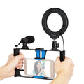 PULUZ 3 in 1 Vlogging Live Broadcast Smartphone Video Rig + Microphone + 4.7 inch 12cm Ring LED Selfie Light Kits with Cold Shoe Tripod Head for iPhone, Galaxy, Huawei, Xiaomi, HTC, LG, Google, and Other Smartphones, 3 in 1 Ring LED 3 in 1 Ring LED Blue